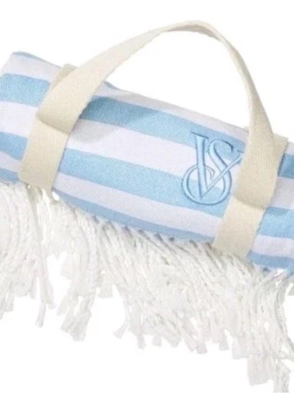 Victoria's Secret Light Blue & White Striped Beach Towel with Fringe